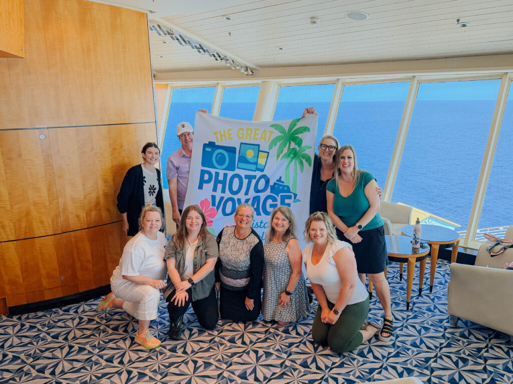Great Photo Voyage group cruise photo with flag
